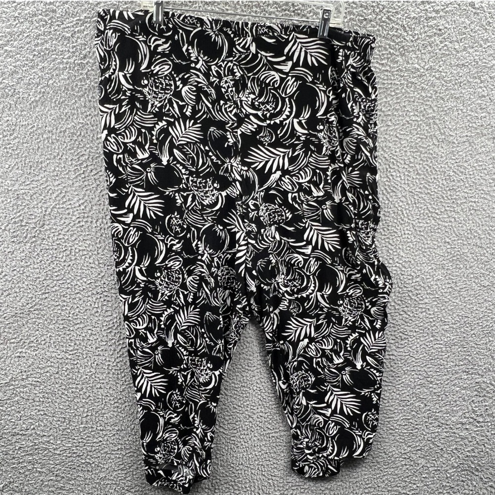 Chicos Womens Cropped Pants 1X Tropical Pineapple Resort Vacation Pull On Casual
